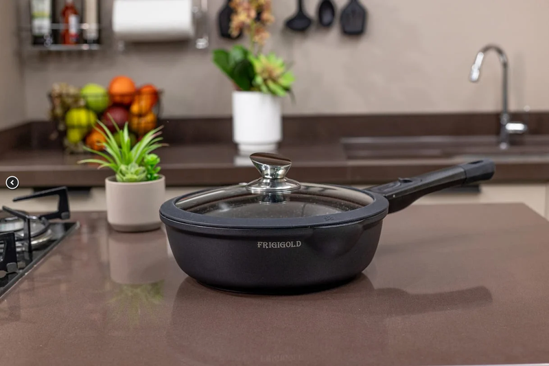 Frigideira Wok 24cm - 5 camadas de Titânio com mármore antiaderente - Com Tampa Super Resistente Frigigold