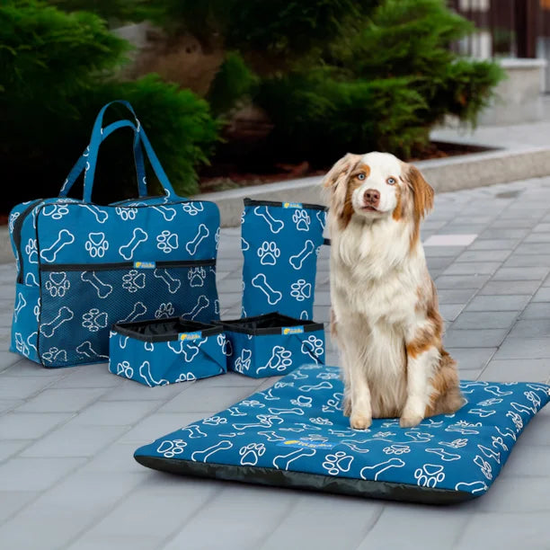 Combo viagem pet (Colchonete + Bolsa + Porta ração + Comedouro + Bebedouro) - PatinhaFix©