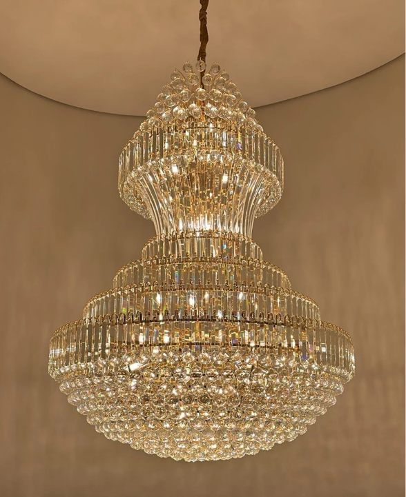 Lustre de Cristal Las Vegas Cristais Transparente Ø110x160 para Casas com Pé Direito Duplo e Buffet