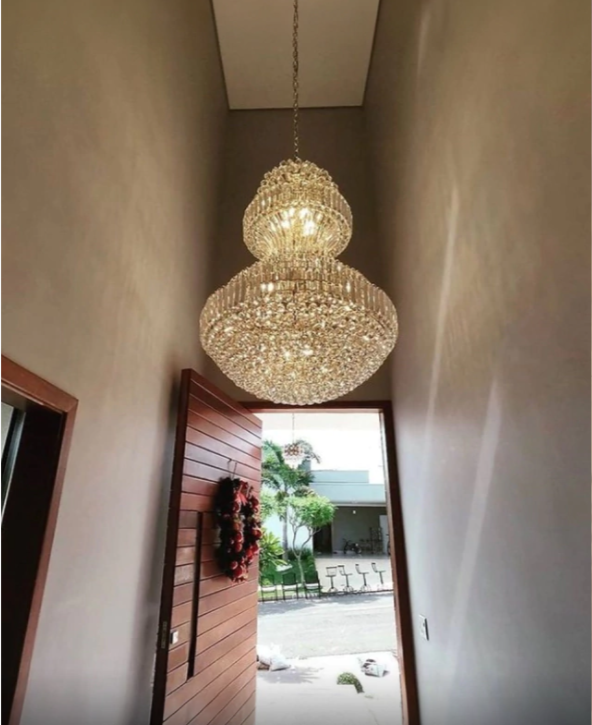 Lustre de Cristal Las Vegas Cristais Transparente Ø110x160 para Casas com Pé Direito Duplo e Buffet