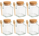 Kit 6 Potes de Vidro com Tampa Cortiça e Colher Madeira 90ml