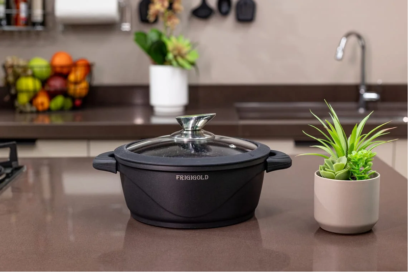 Panela 20cm Com Tampa Super Resistente Frigigold - 5 camadas de Titânio com mármore antiaderente