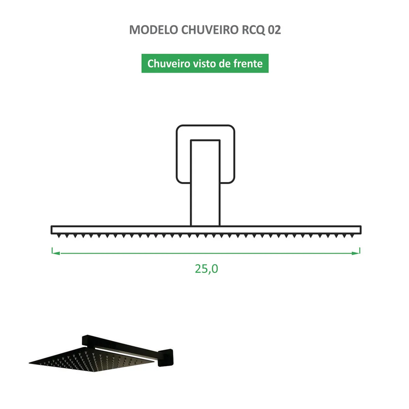 Chuveiro Quadrado Preto Fosco RCQ 02