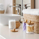 Conjunto Porta Cotonete e Algodão Acrílico e Bambu – 3 Unidades