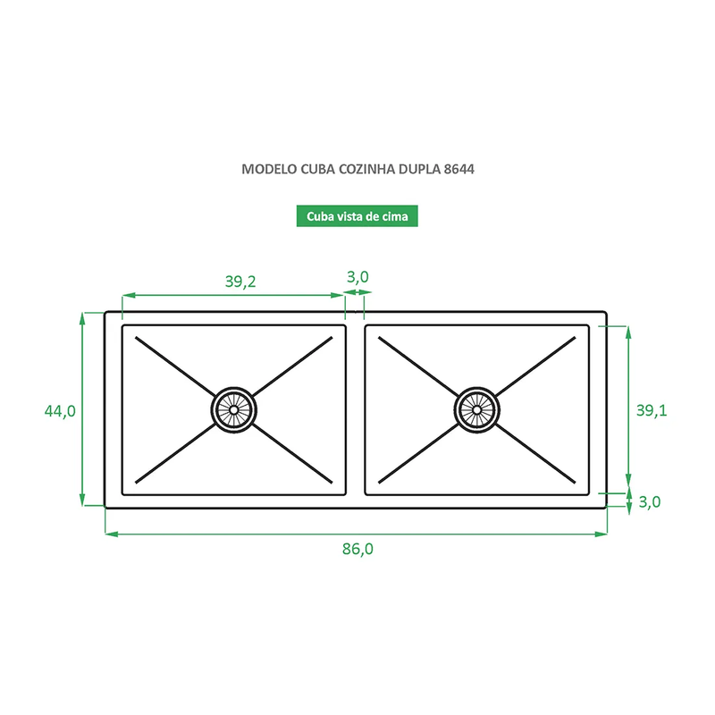 Cuba Dupla Inox de Cozinha Premium - Embutir ou Sobrepor Gourmet 86x44 - Prata