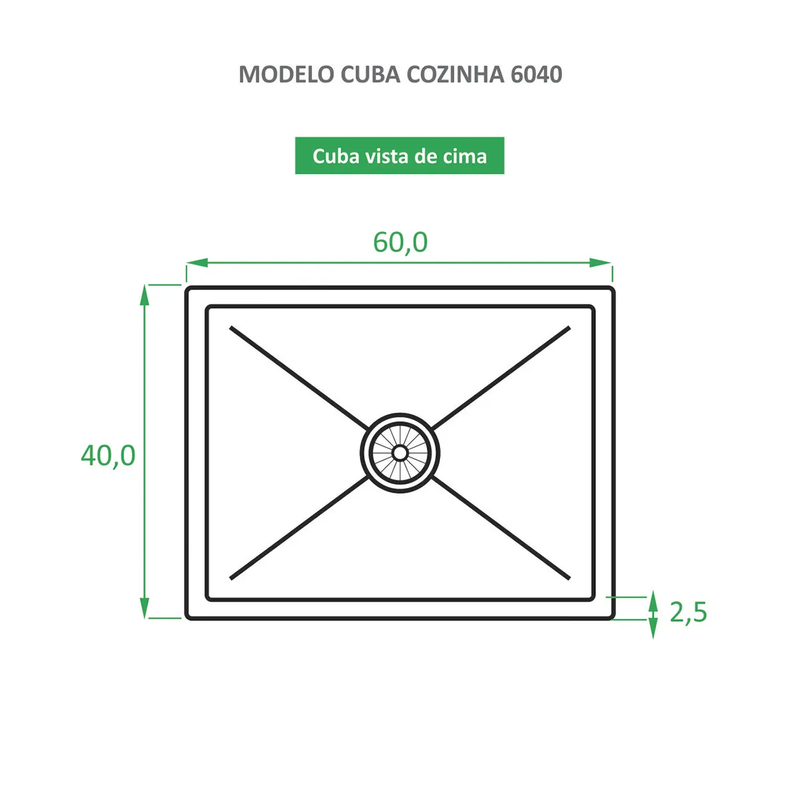 Cuba Gourmet de Cozinha Inox Premium - Embutir ou Sobrepor 60x40 - Dourada