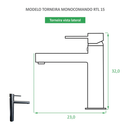 Torneira de Banheiro Monocomando Bica Alta Redonda Preto Fosco RTL 15