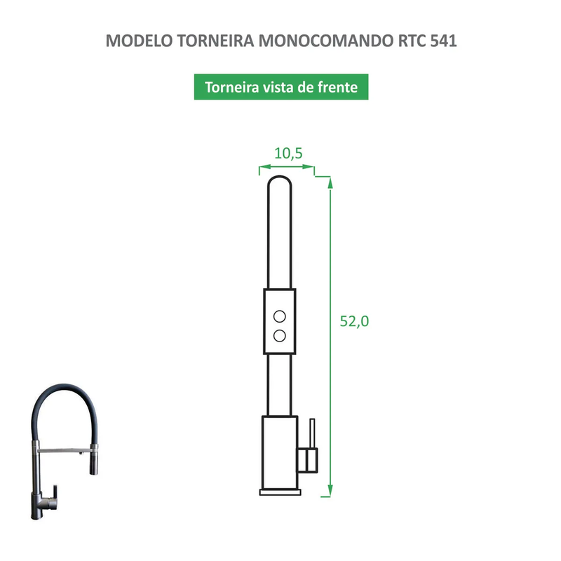 Torneira de Cozinha Misturador Monocomando Cinza Grafite RTC 541
