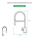 Torneira de Cozinha Misturador Monocomando Prata Escovada RTC 542