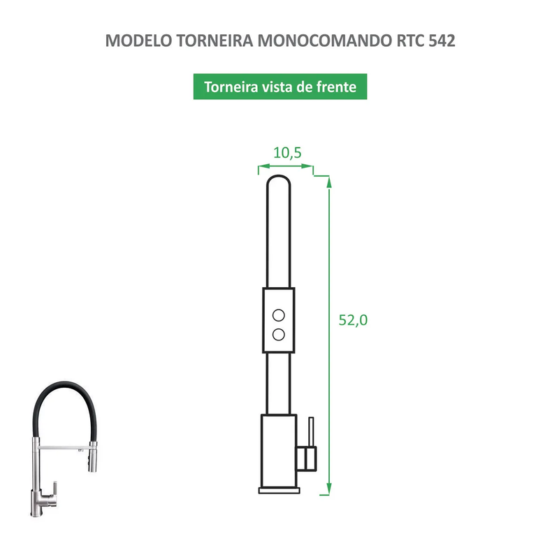 Torneira de Cozinha Misturador Monocomando Prata Escovada RTC 542