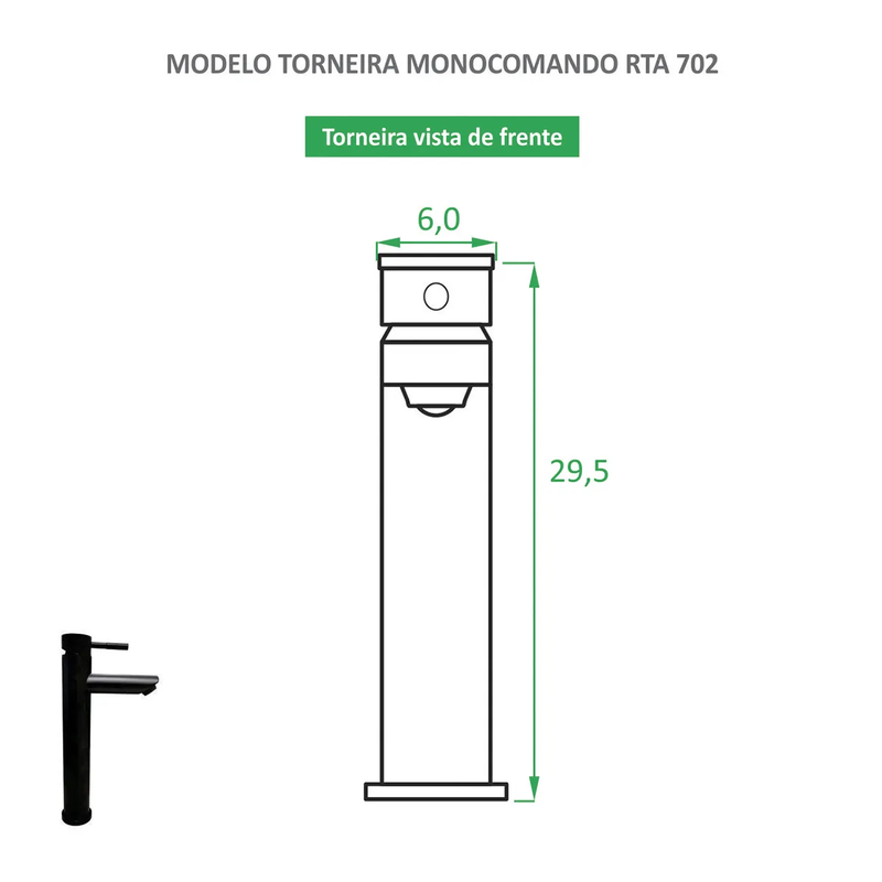Torneira de Banheiro Monocomando Bica Alta Redonda Preta Fosca RTA 702