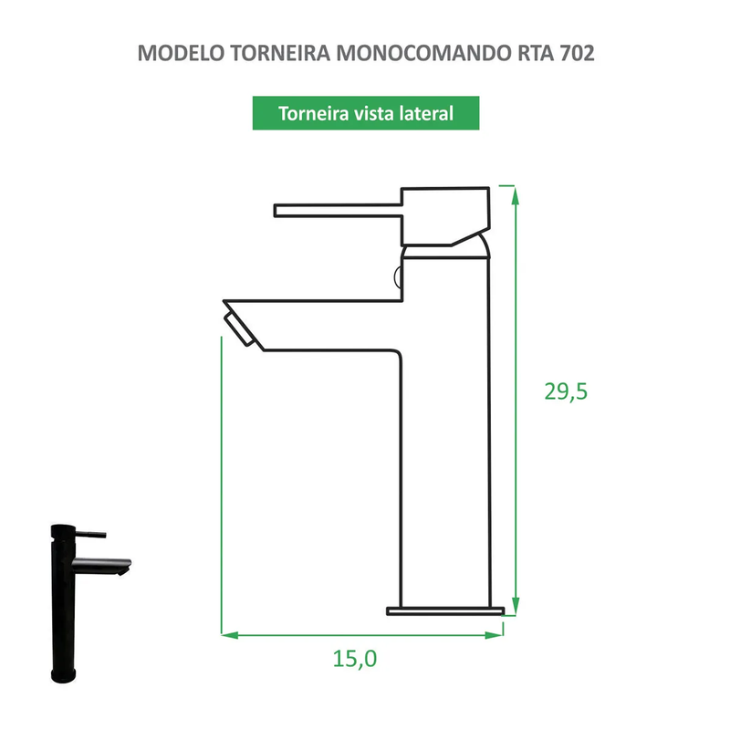 Torneira de Banheiro Monocomando Bica Alta Redonda Preta Fosca RTA 702
