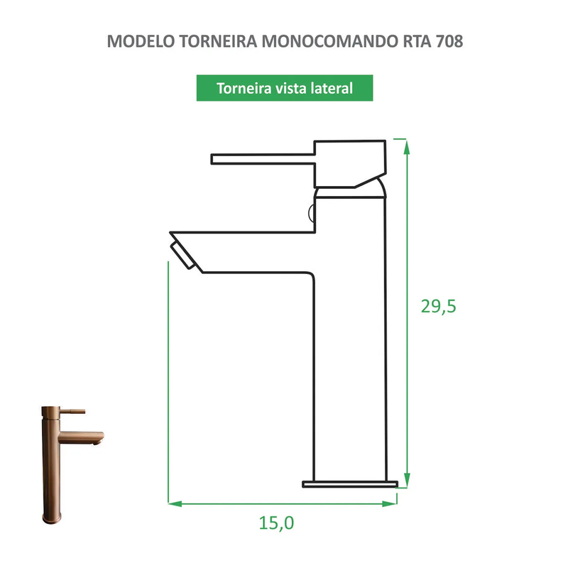 Torneira de Banheiro Monocomando Bica Alta Redonda Rose Gold Fosco Reno RTA 708