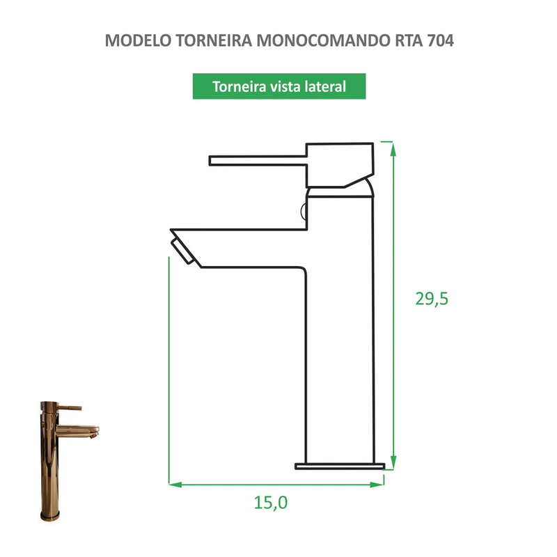 Torneira de Banheiro Monocomando Bica Alta Redonda Rose Gold RTA 704