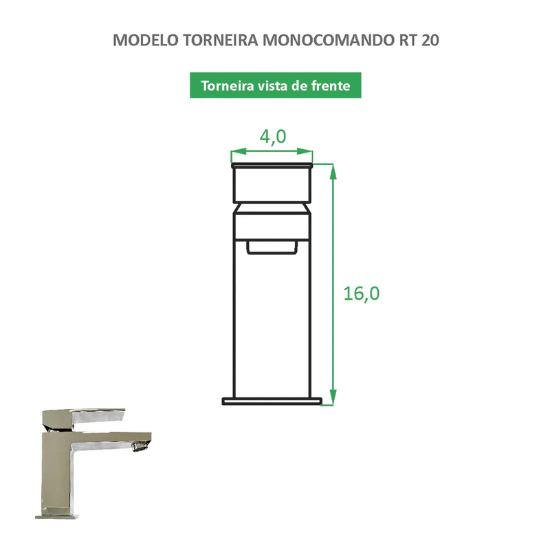 Torneira de Banheiro Monocomando Quadrada RT 20