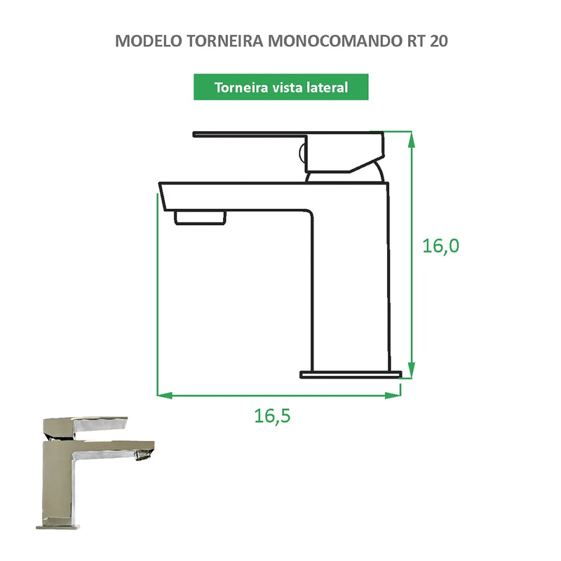 Torneira de Banheiro Monocomando Quadrada RT 20