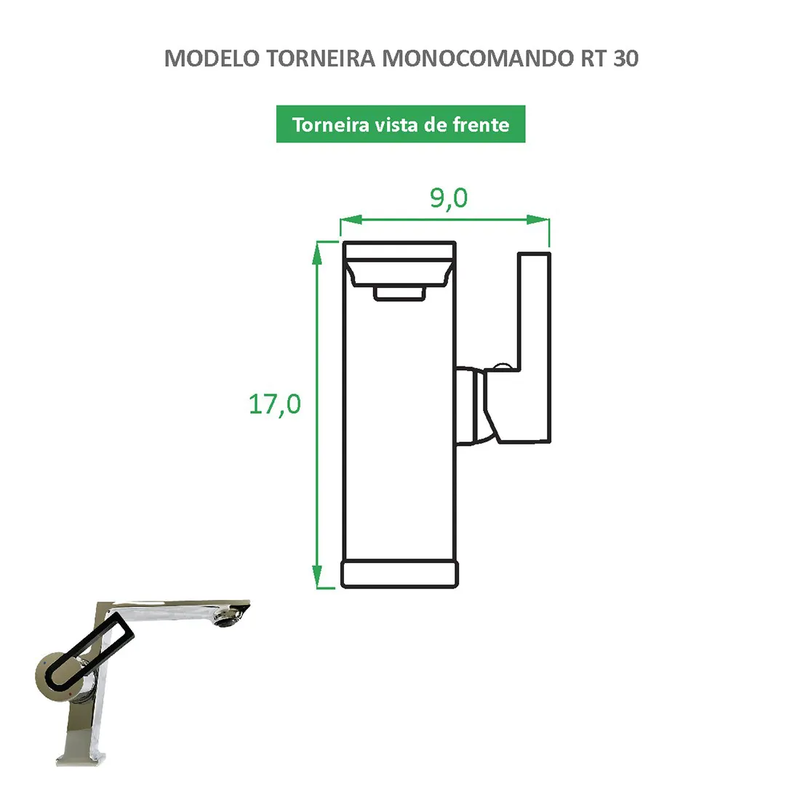 Torneira de Banheiro Monocomando Quadrada RT 30