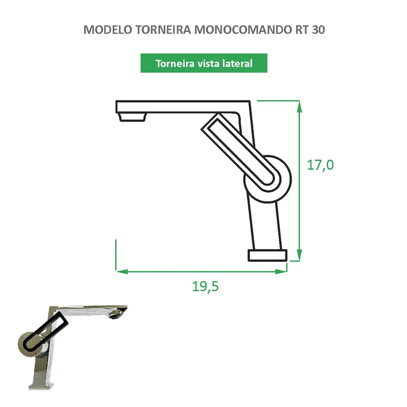 Torneira de Banheiro Monocomando Quadrada RT 30