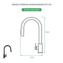 Torneira para Cozinha Cinza Grafite Misturador Monocomando RTC 535