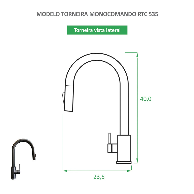 Torneira para Cozinha Cinza Grafite Misturador Monocomando RTC 535