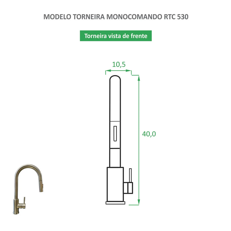 Torneira para Cozinha Escovada Misturador Monocomando RTC 530