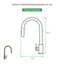 Torneira para Cozinha Escovada Misturador Monocomando RTC 530