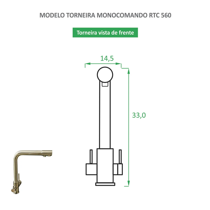 Torneira para Cozinha Escovada Misturador Monocomando RTC 562