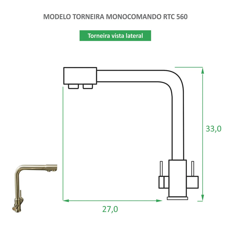 Torneira para Cozinha Escovada Misturador Monocomando RTC 562