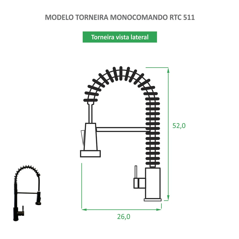 Torneira para Cozinha Gourmet Preta Fosca Misturador Monocomando RTC 511
