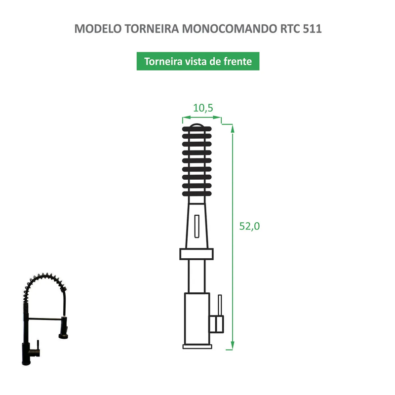 Torneira para Cozinha Gourmet Preta Fosca Misturador Monocomando RTC 511