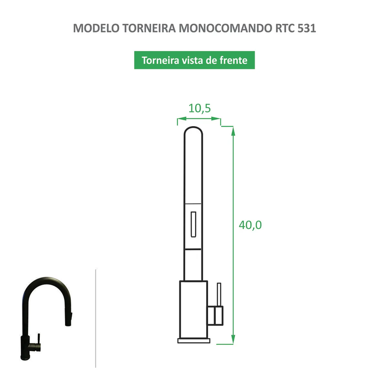 Torneira para Cozinha Preta Fosca Misturador Monocomando RTC 531