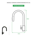 Torneira para Cozinha Preta Fosca Misturador Monocomando RTC 531