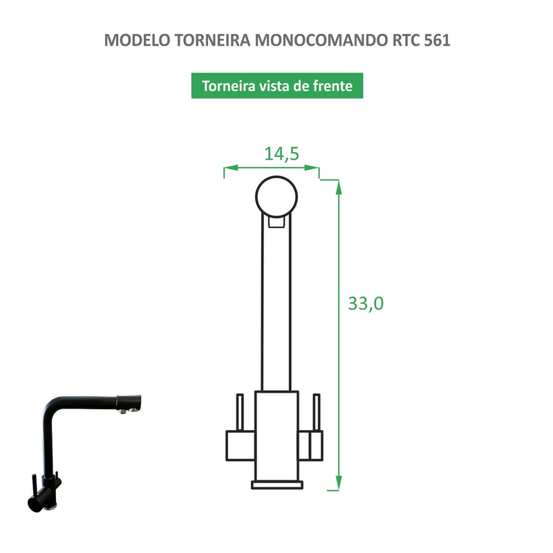 Torneira para Cozinha Preta Fosca Misturador Monocomando RTC 561