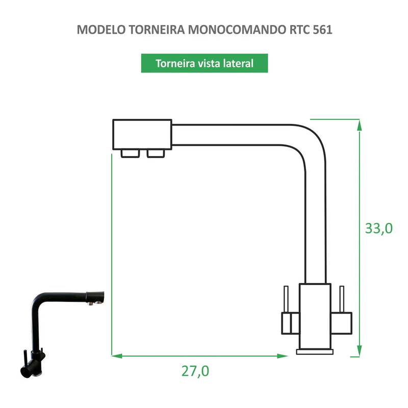 Torneira para Cozinha Preta Fosca Misturador Monocomando RTC 561